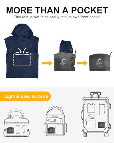 Detalle de Outdoor Ventures Men’s Waterproof Packable Pullover Rain Jacket
