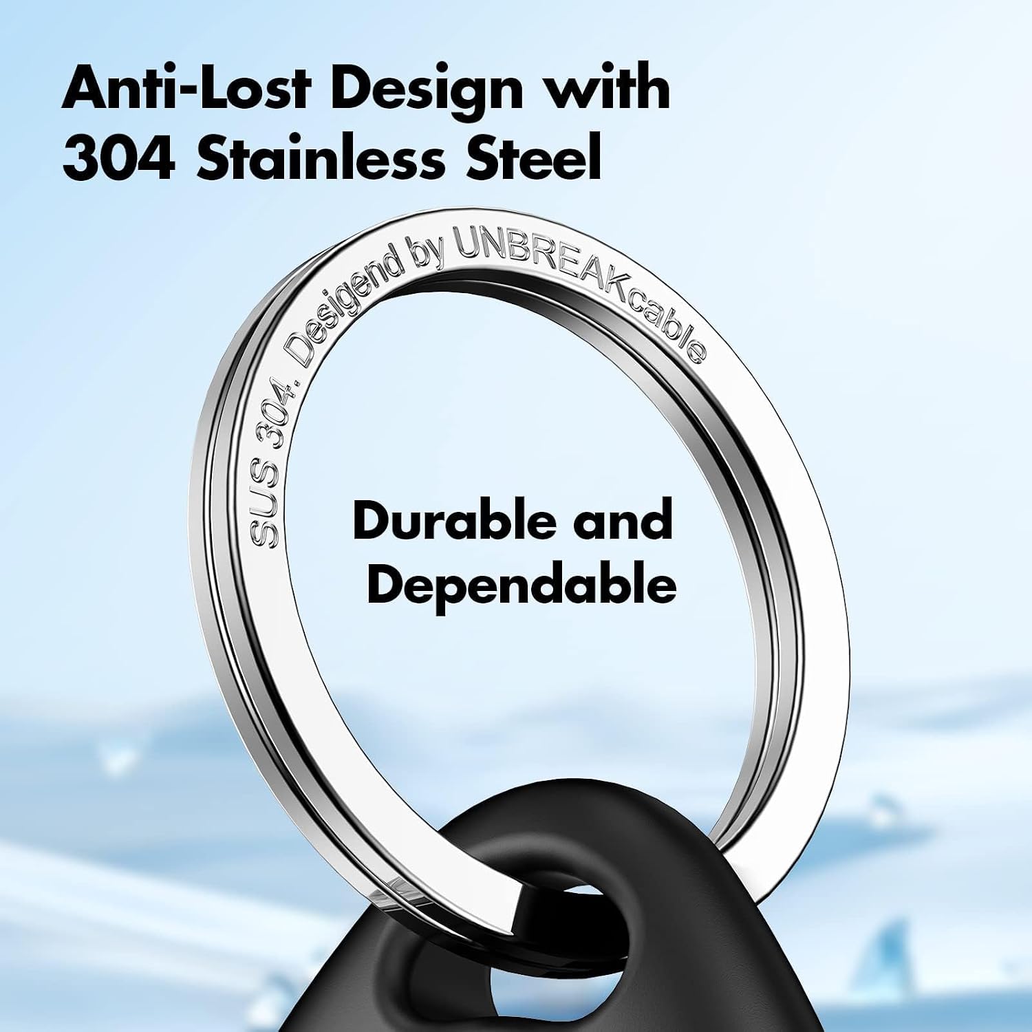 Detalle de UNBREAKcable AirTag Holder 4-Pack: Tight Fit, Durable TPU Protection with 304 Stainless Steel Key Ring