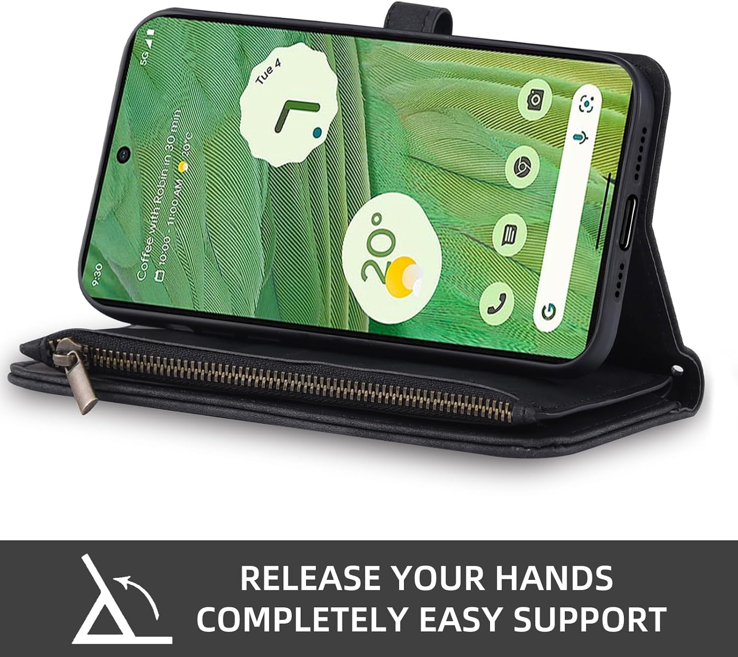 Thumbnail 4 de Asuwish Klapphülle für Google Pixel 7 – Leder Wallet mit Kartenfächern, Reißverschluss, Ständer und Schutzfolie