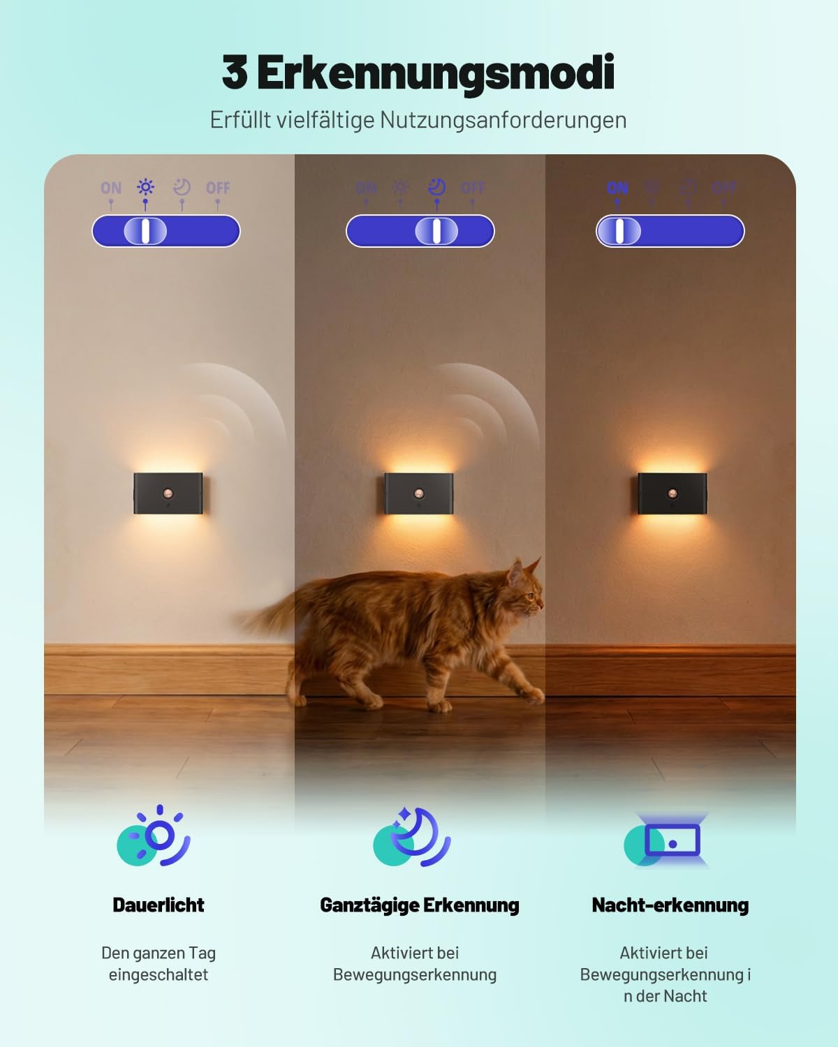 Thumbnail 1 de LED Nachtlicht mit Bewegungsmelder & Dämmerungssensor (3 Modi) – Akku, dimmbar, 4er-Set für Flur, Treppe & Schlafzimmer