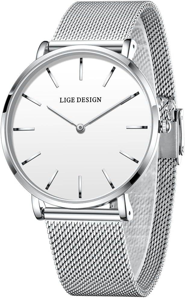 Thumbnail 6 de LIGE Damen-Armbanduhr Analog Quarz Ultra-Flach (41 mm) mit Edelstahl-Meshband