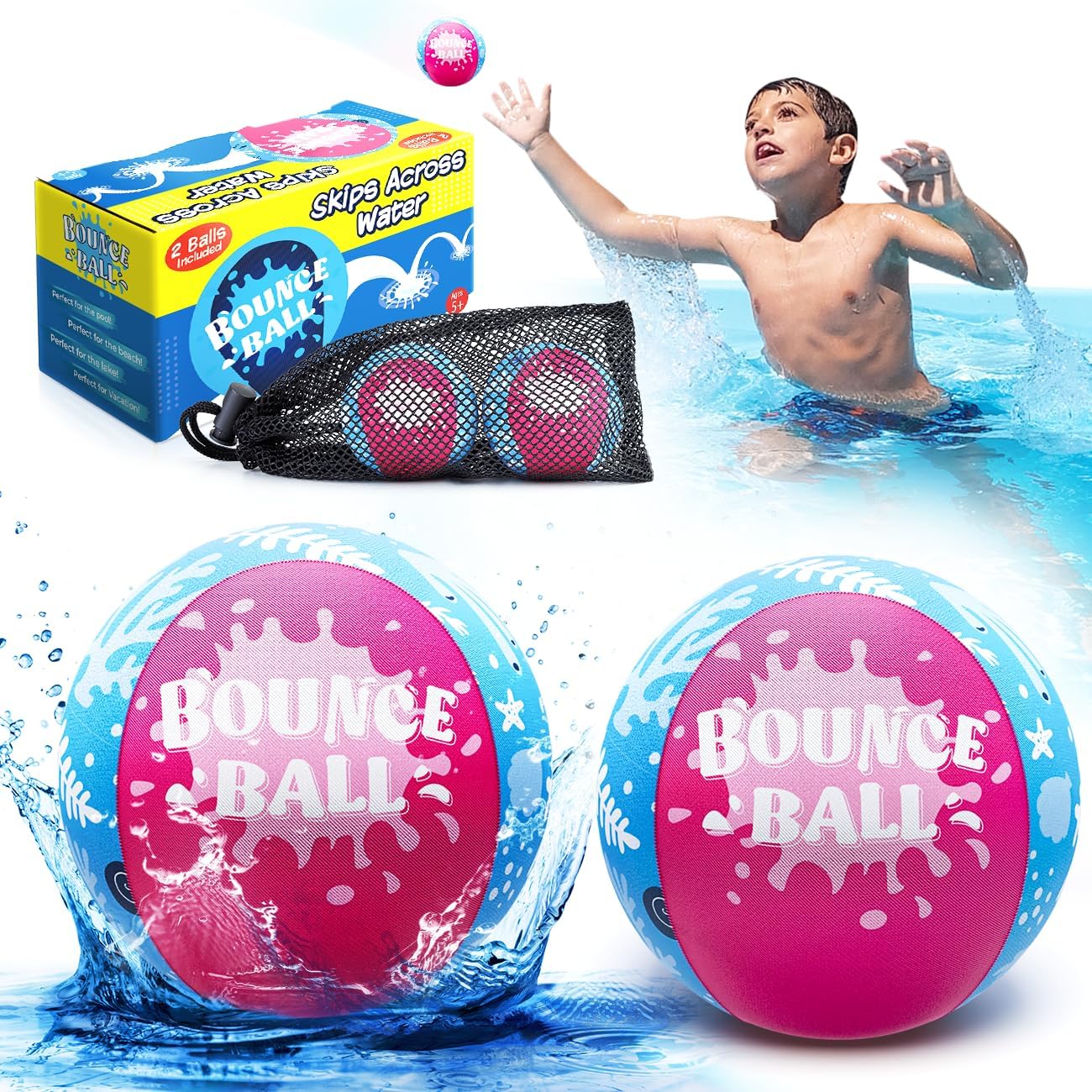 Thumbnail 6 de SYHLN 2-Pack Water Bouncy Balls for Pool & Beach Games (Water Skipping Float Ball)