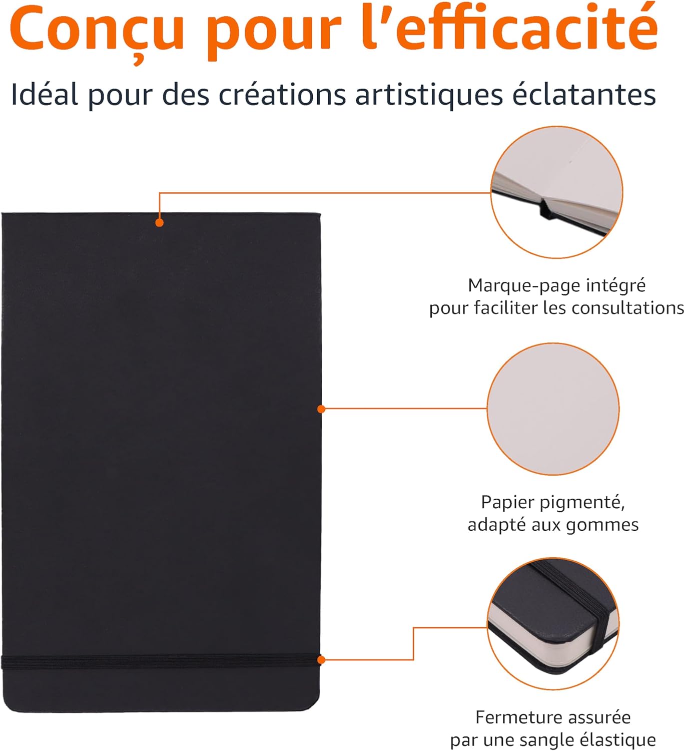 Detalle de Amazon Basics carnet de croquis à couverture rigide 21 x 13 cm – grand format, noir