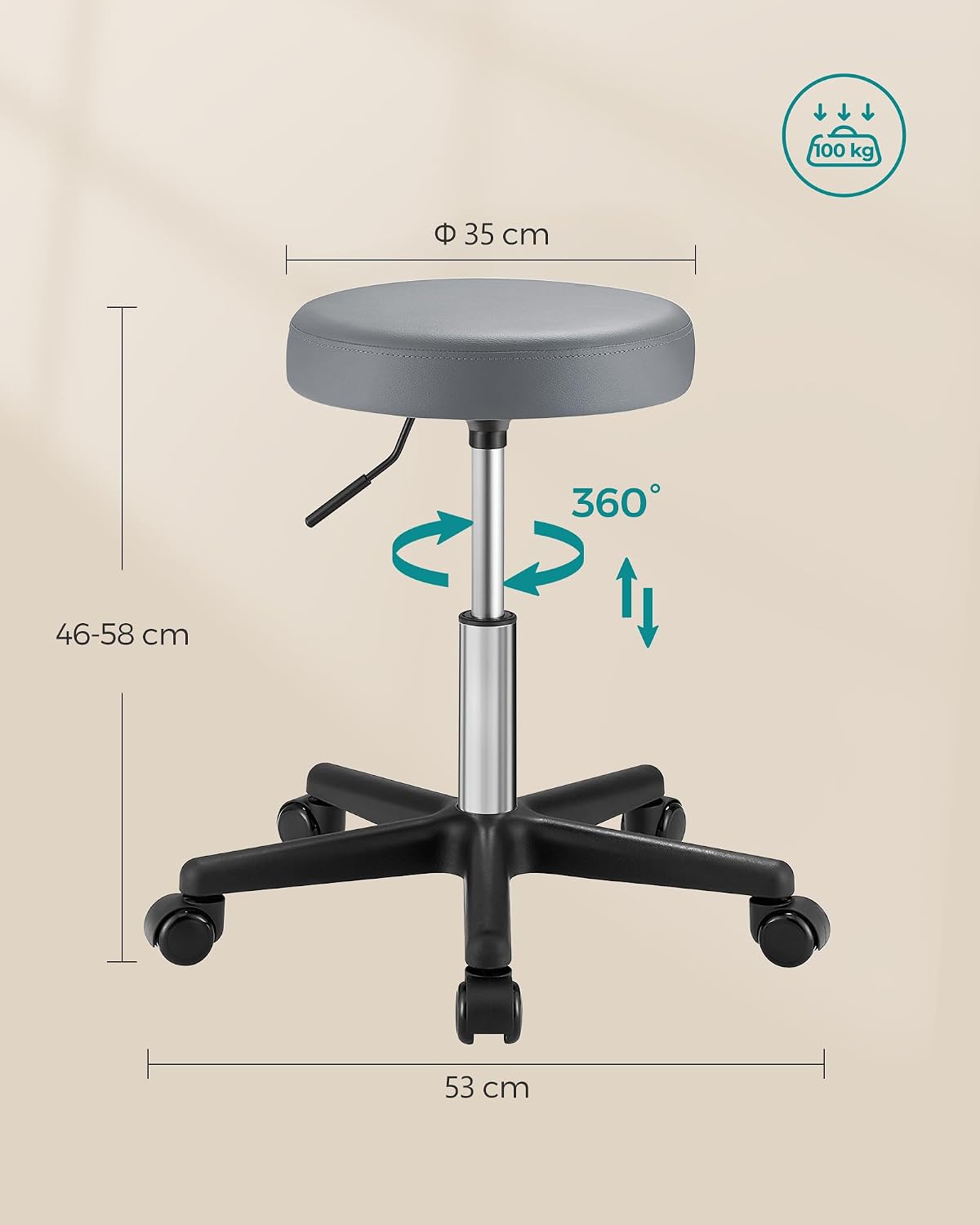 Detalle de SONGMICS Sgabello Girevole 46-58 cm