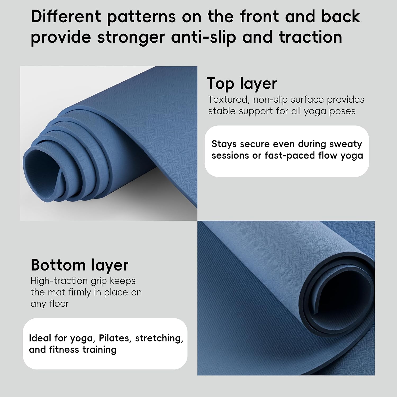 Detalle de Wimwum Extra Wide Yoga Mat, 72" x 32", 6mm TPE, Double-Sided Grip