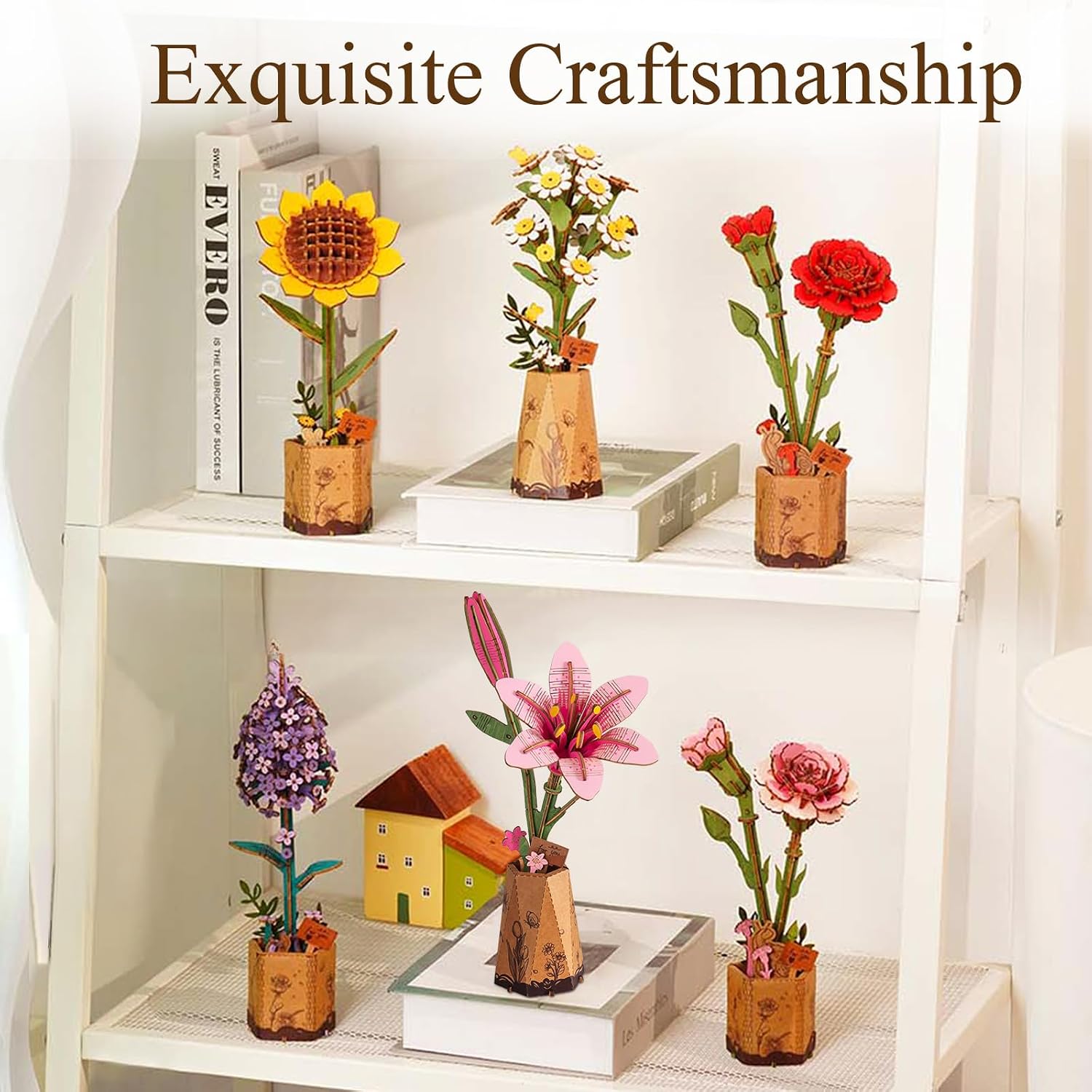 Detalle de ROWOOD 3D Wooden Flower Puzzle DIY kit (artificial flower model to assemble) for home décor & Valentine gifting