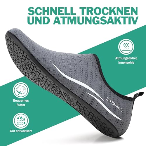 Detalle 2 de Sixspace Badeschuhe Damen/Unisex Grau 38 EU – Wasserschuhe mit rutschfester Sohle