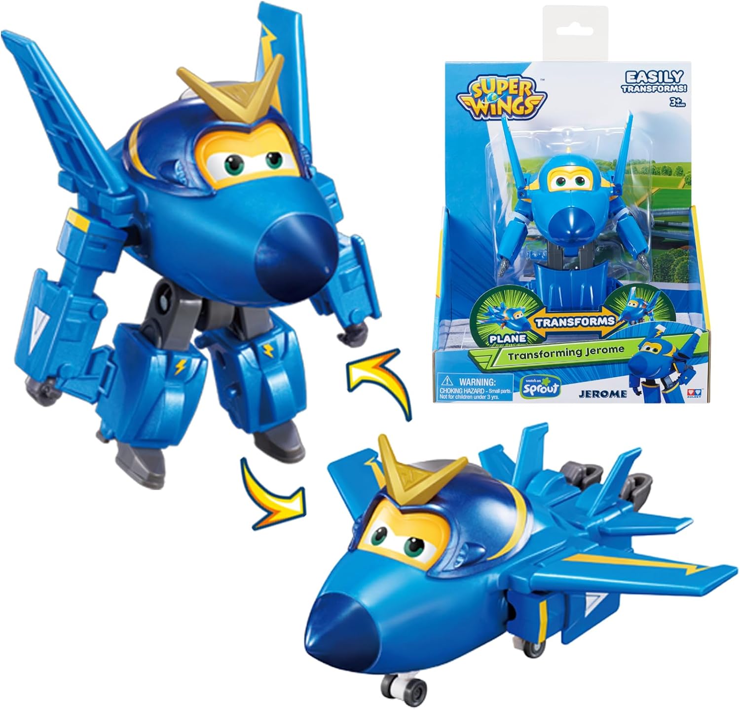 Super Wings Jerome Flugzeug (Transforming) – umwandelbares Spielzeug für Kinder von 3 bis 8 Jahren, 12 cm, blau