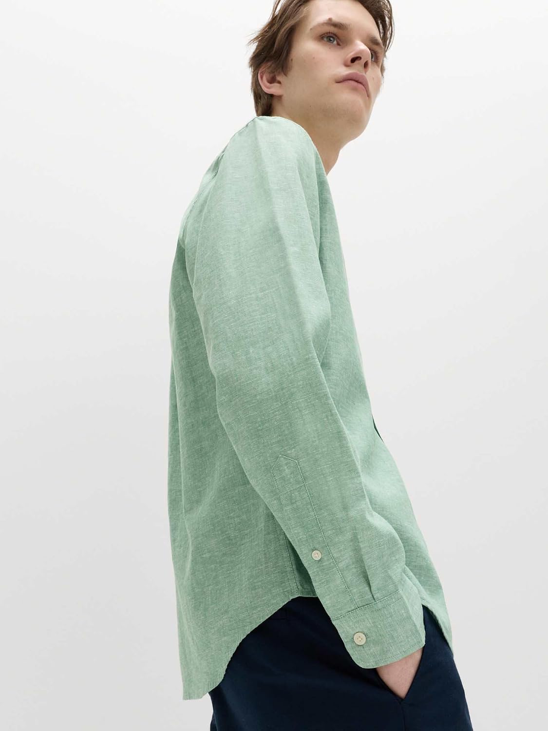 Detalle 2 de Marks & Spencer herenoverhemd van katoen-linnenmix, regular fit, knoopsluiting