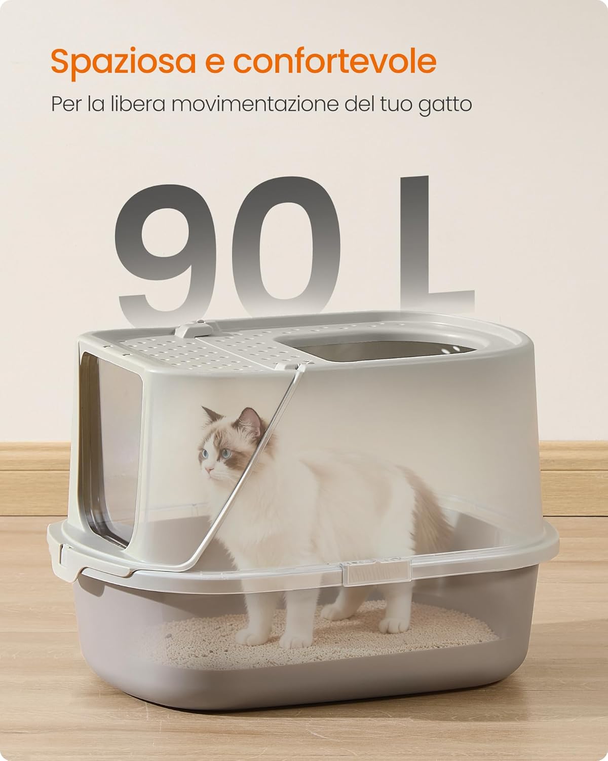 Thumbnail 3 de Feandrea Lettiera XXL per Gatti con Coperchio e Paletta – Colore Avena e Grigio Caldo PPT011LH01