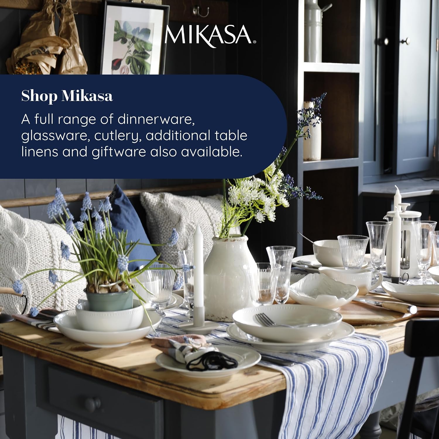 Thumbnail 6 de Mikasa Cotton and Linen Table Runner, 230 x 34cm, White with Navy Stripe