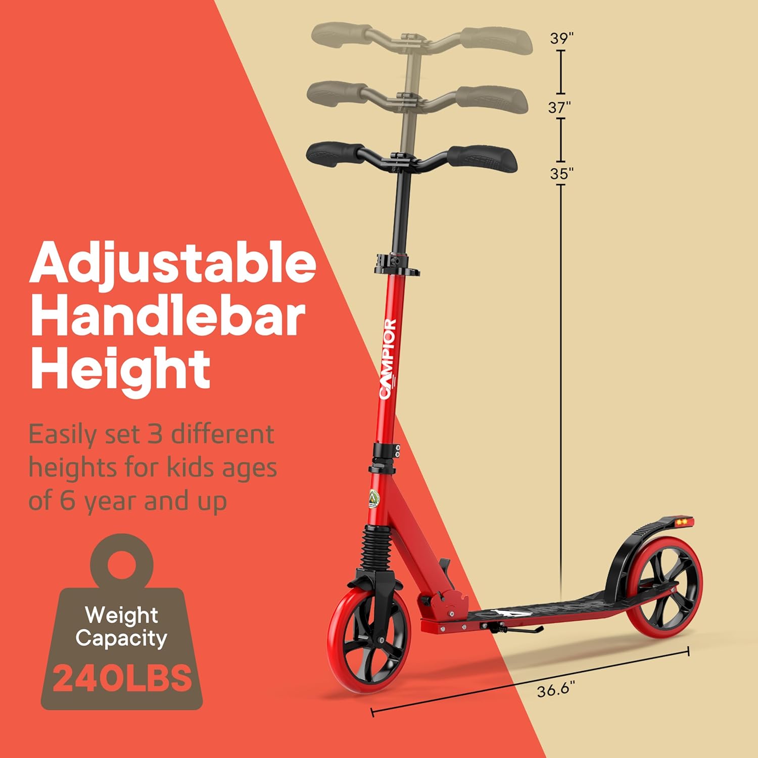 Thumbnail 3 de Campior Kick Scooter 240 lbs load, foldable 🛴
