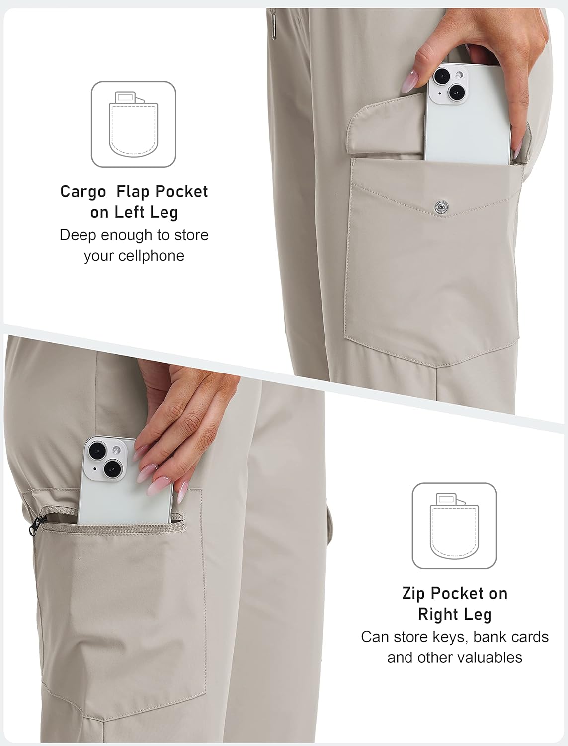 Detalle de MoFiz Capri Pants for Women: Lightweight Ice Cool Capris with 4 Pockets