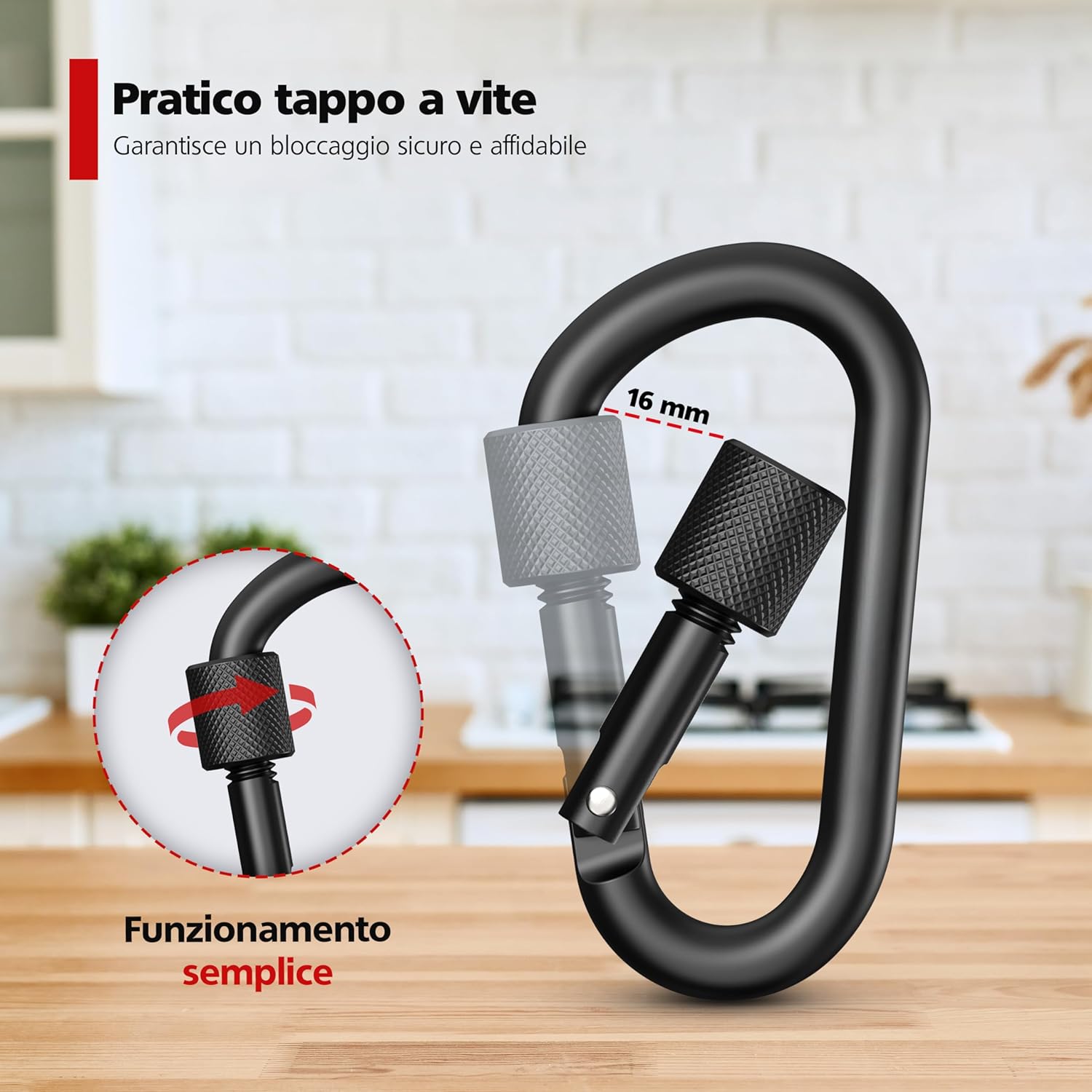 Detalle 2 de RAVN HAMAN 10 x Moschettoni con ghiera - Nero