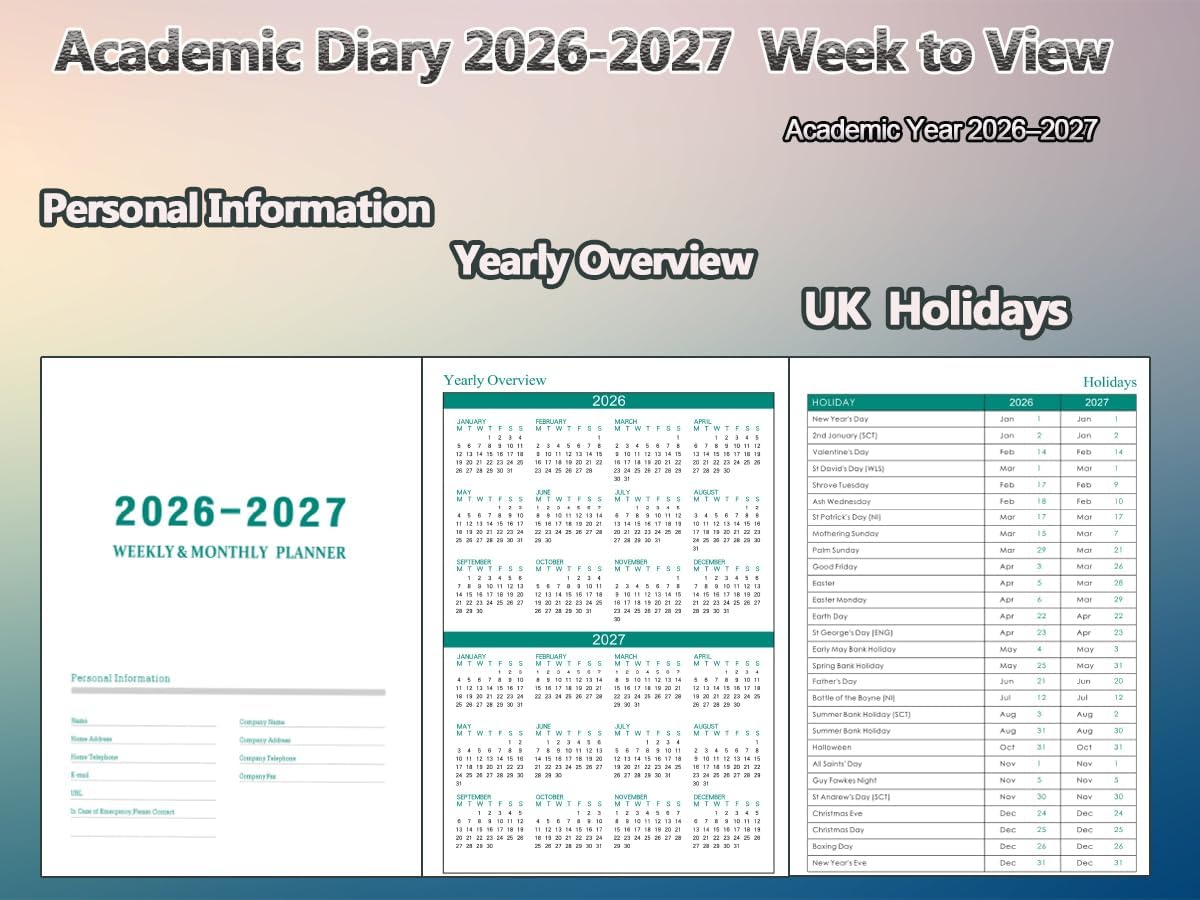 Detalle de Academic Diary 2026–2027 A5 Week to View – Lavender Hardback Weekly Planner