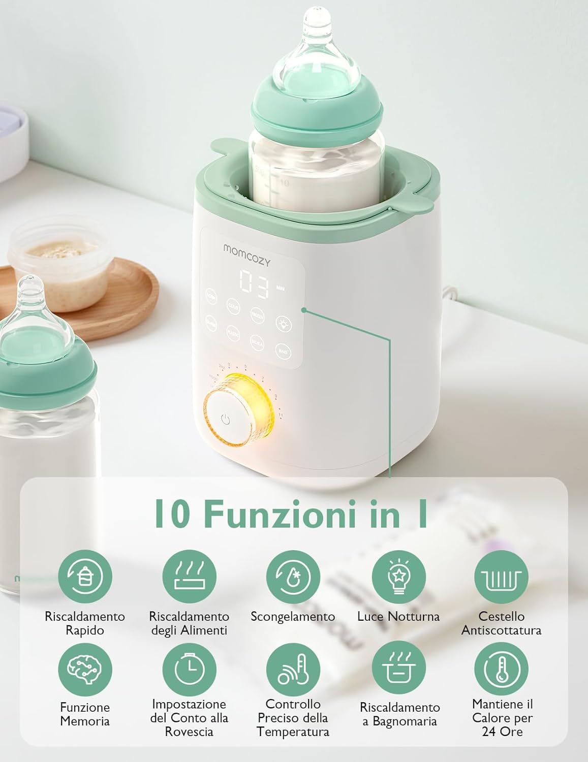 Thumbnail 2 de Momcozy MW02 Nutri ScaldaBiberon Baby: controllo temperatura, luce notturna e 9 funzioni integrate