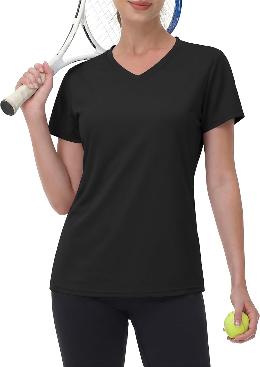 Detalle de MAGCOMSEN Women’s Workout Tops Short Sleeve UPF 50+ Quick-Dry V-Neck Gym T-Shirt