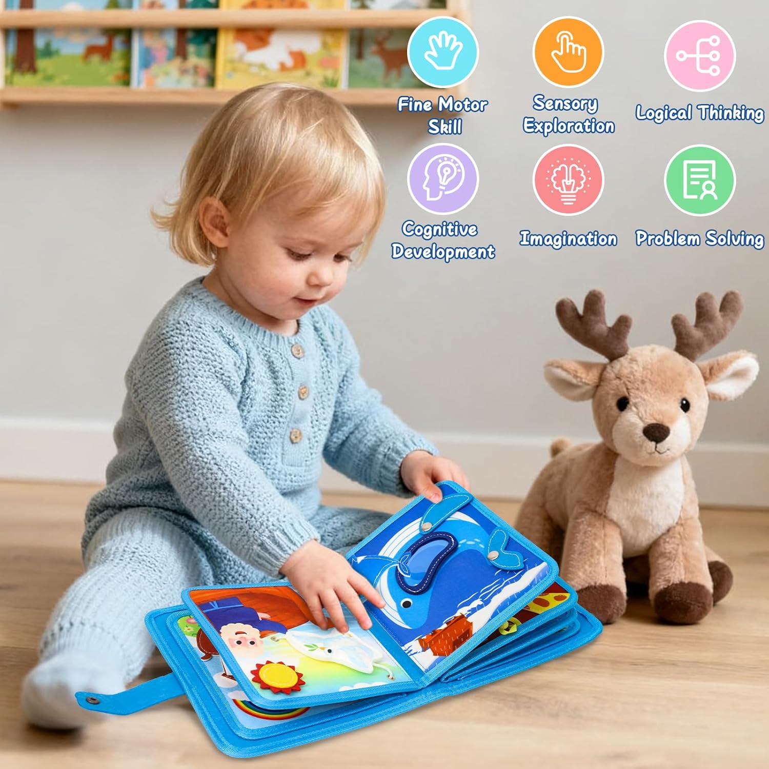 Detalle 2 de Wdmiya Busy Board Libro Montessori sensoriale 1 anno