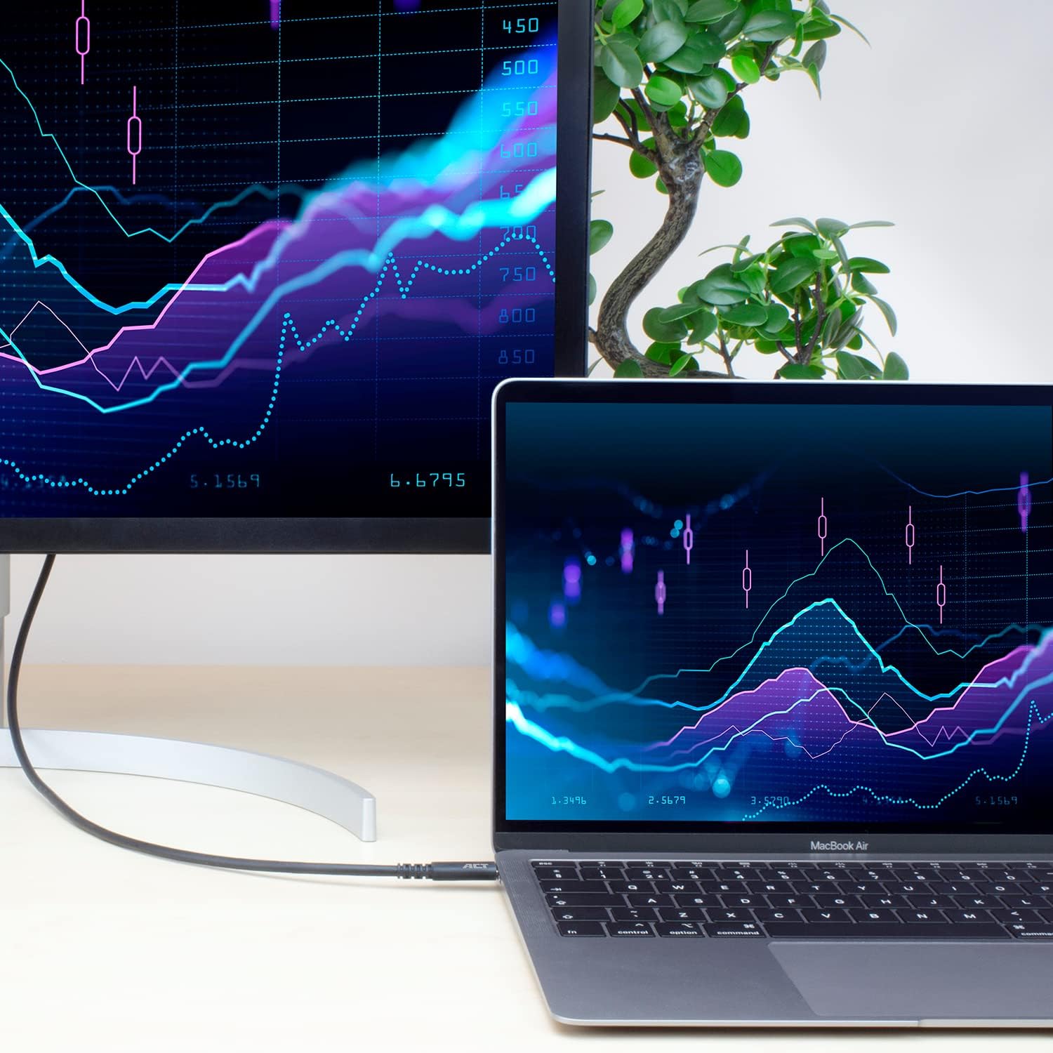 Detalle de ACT USB C Video Kabel 2m – USB-C Kabel mit 60W PD, 5 Gbps, DP Alt Mode, USB-IF Zertifizierung
