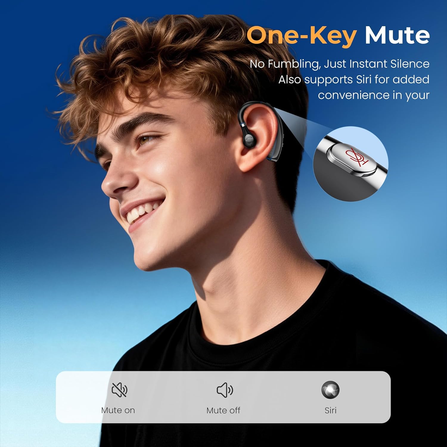 Detalle de Bluetooth Headset with Noise Canceling Microphone and 56H Battery, Ultralight 0.53oz V5.3