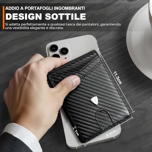 Detalle 2 de TEEHON Portafoglio Uomo RFID Blocking Slim in Pelle fibra di carbonio, 12 porte carte, ID window, fermasoldi – Nero
