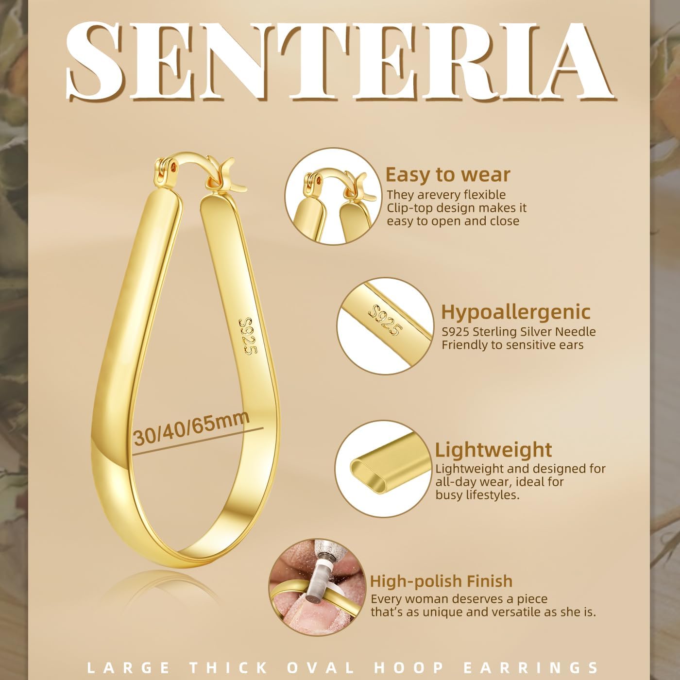 Detalle 2 de Senteria Silbers Creolen 30/40/65 mm