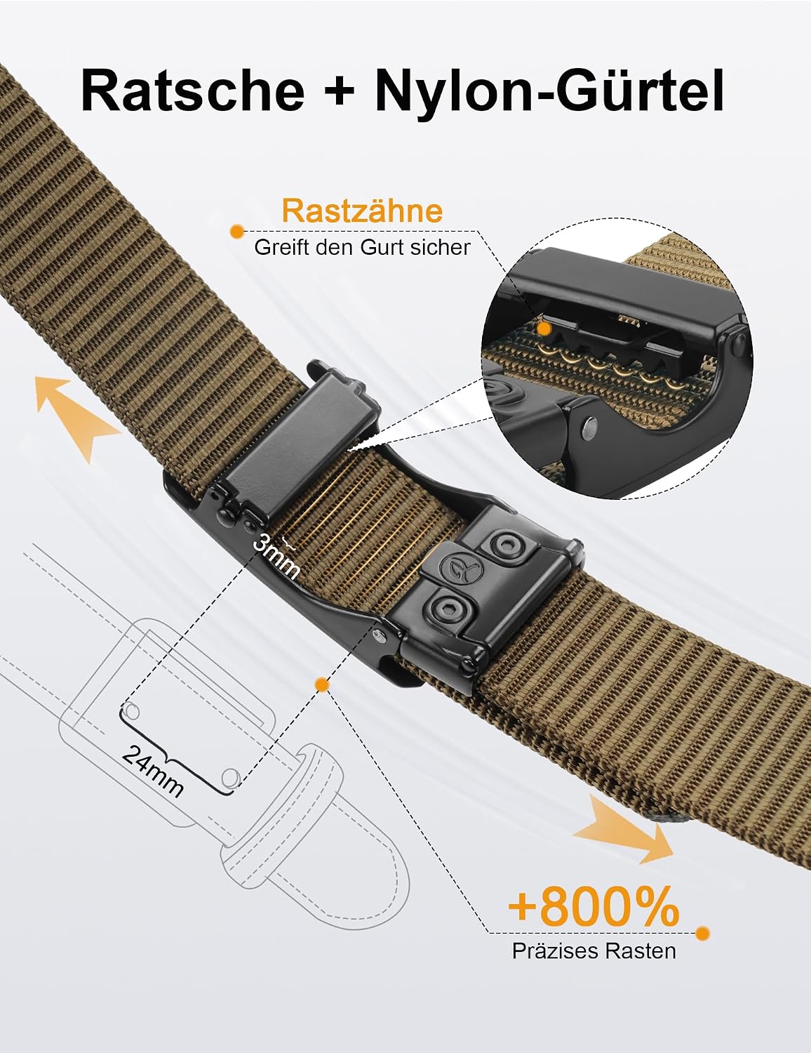 Detalle de JUKMO Automatik Gürtel Herren mit Nylonband und 3,8 cm Ratschen-Schließe