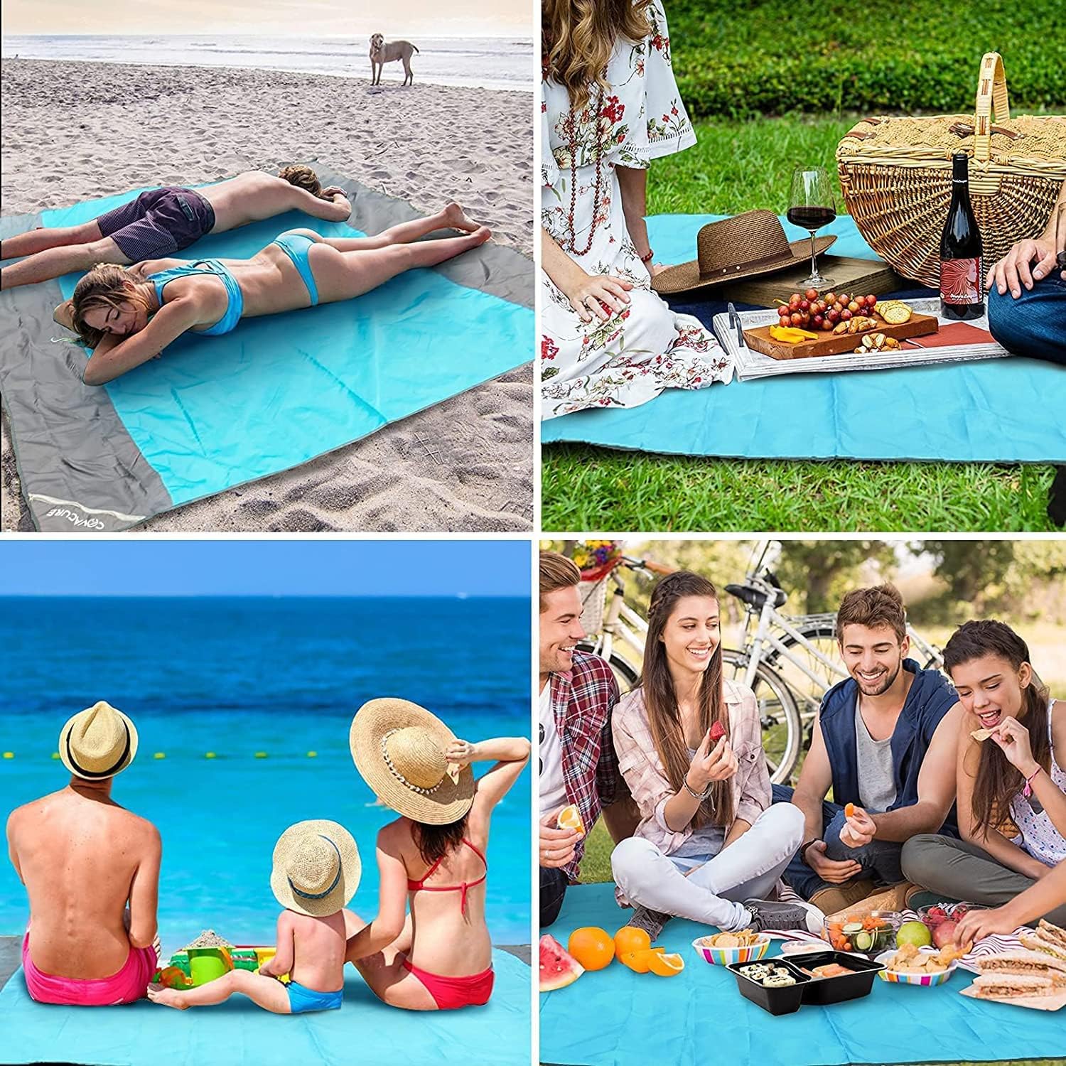 Thumbnail 4 de COVACURE Beach Blanket Mat with 3 Zipper Pockets — Extra Large 210 x 200cm (Blue)