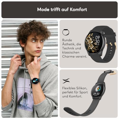 Detalle 2 de AcclaFit Smartwatch Damen Herren – 1,38 Zoll HD-Display, IP68, Bluetooth Anrufe, 120+ Sportmodi, Herzfrequenz, SpO2 & Schlafmonitor