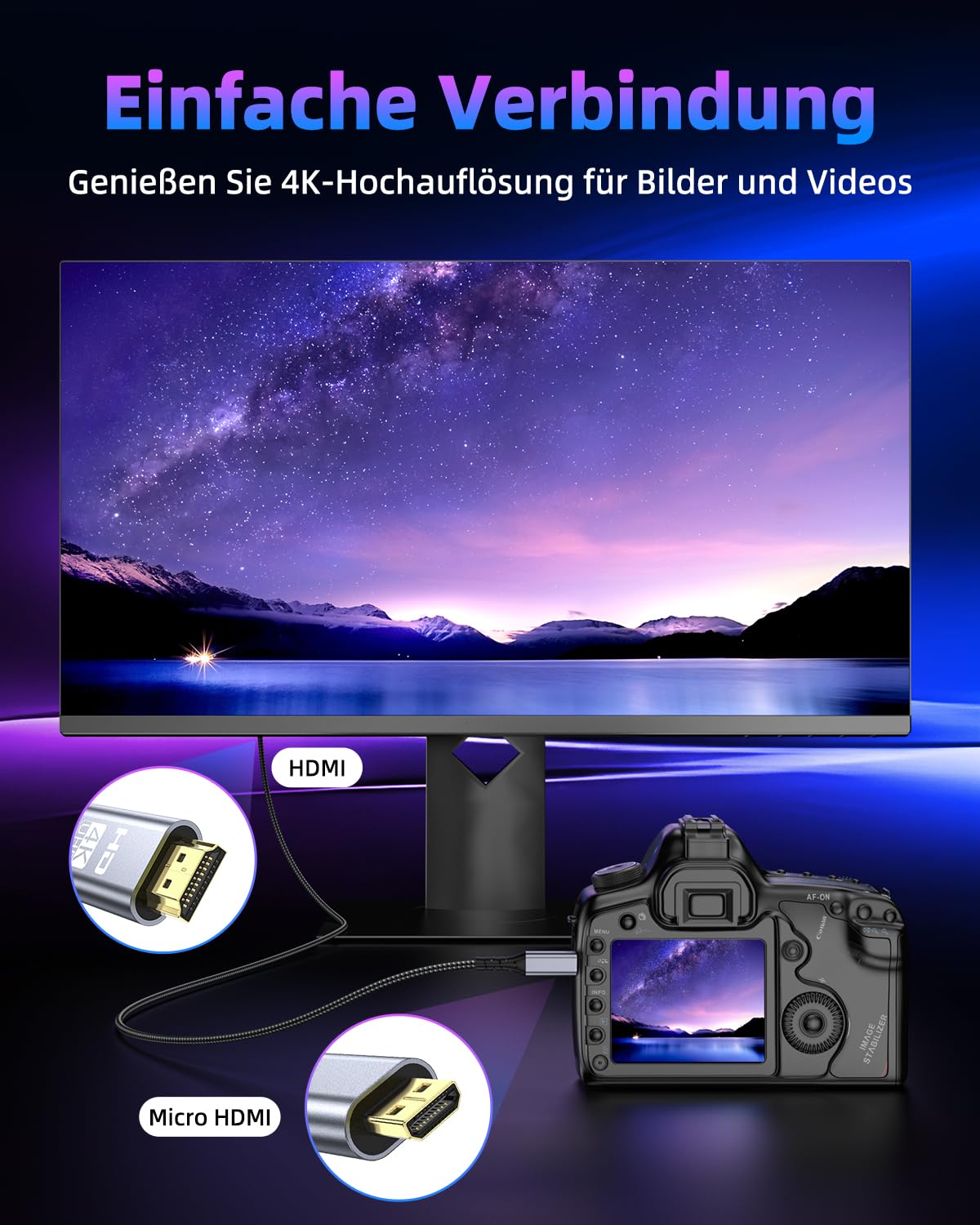 Thumbnail 2 de Micro HDMI auf HDMI Kabel 2m 4K@60Hz