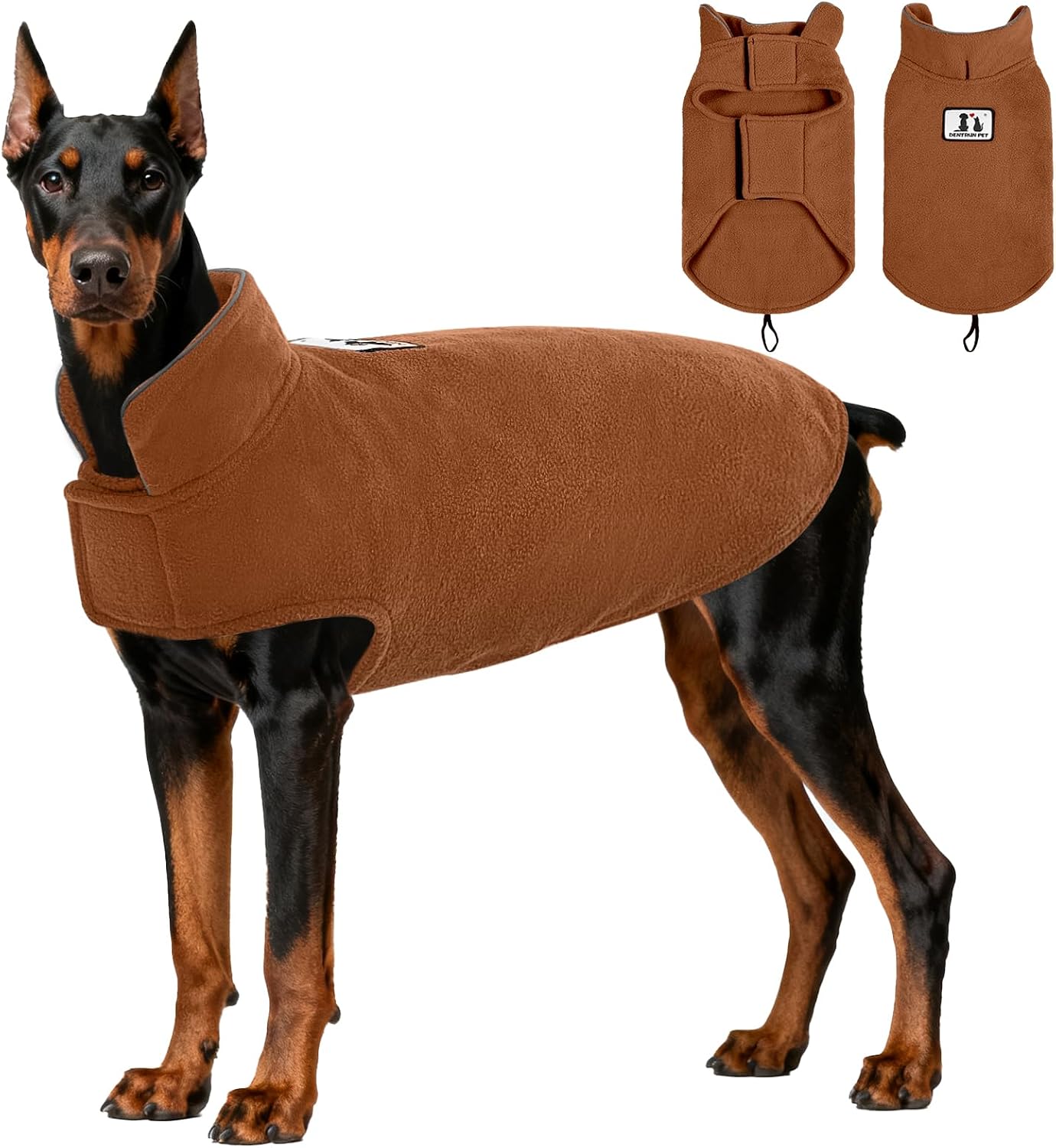 Detalle de DENTRUN RM-344375-XXL-Brown Reversible Fleece Dog Coat with Reflective Trim