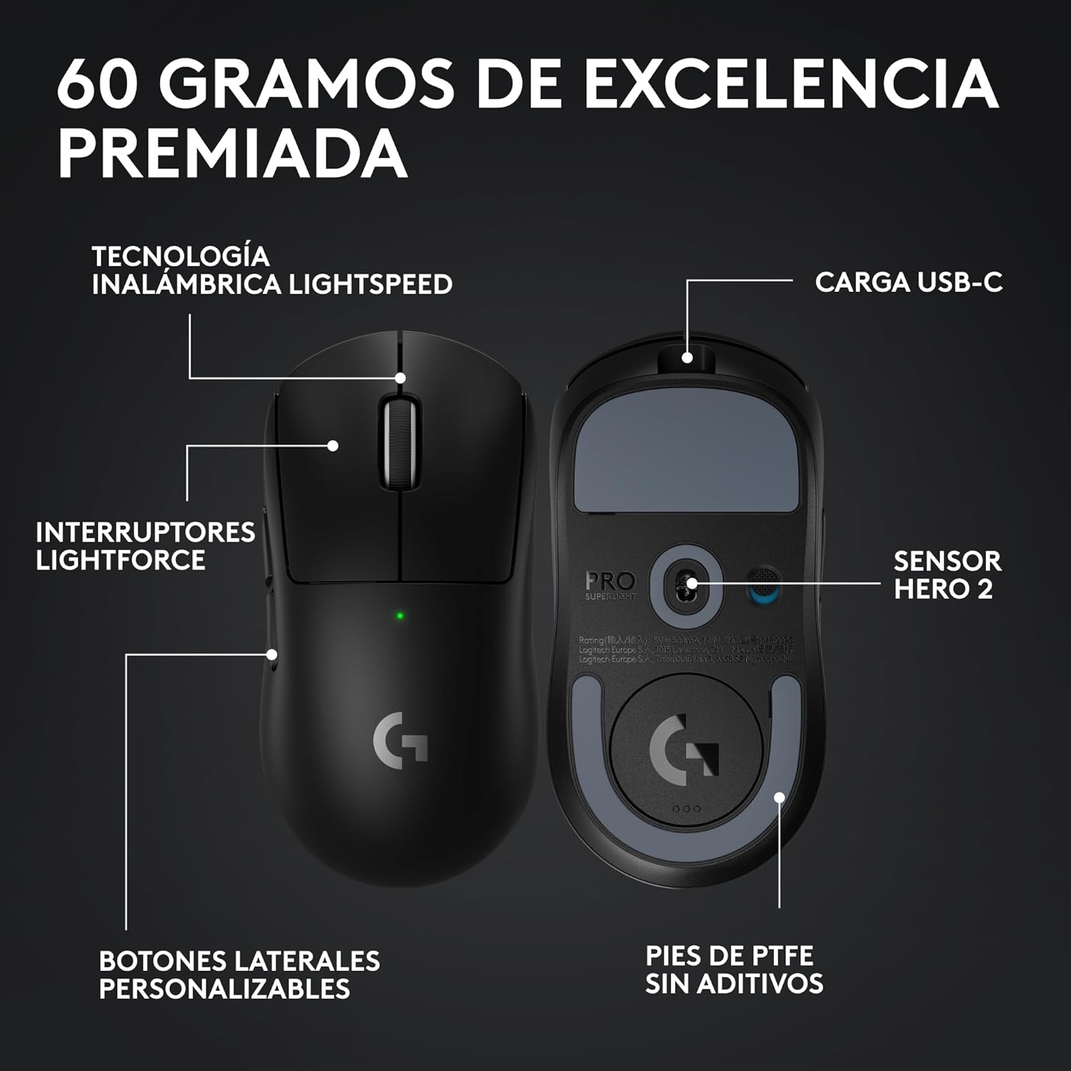 Detalle 2 de Logitech G PRO X SUPERLIGHT 2 ratón inalámbrico 60 g