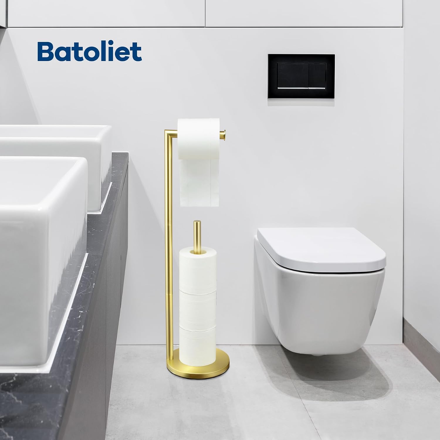 Detalle 2 de Batoliet Gold Freestanding Toilet Paper Holder with Storage for 4 Rolls