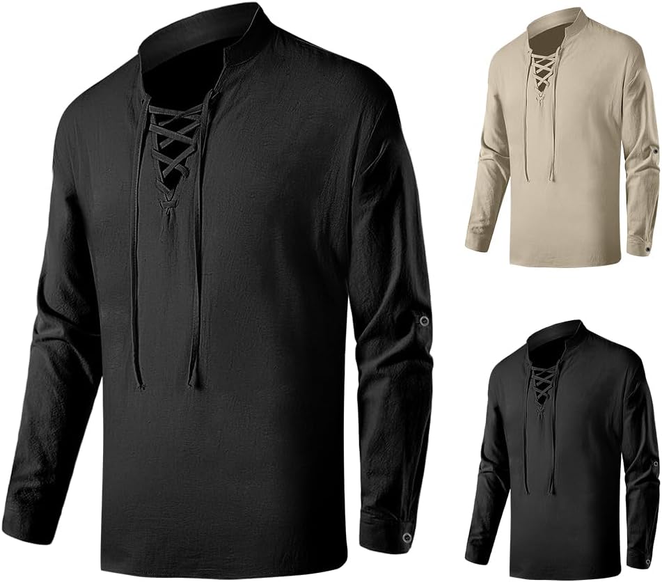 Detalle de BSBUY middeleeuws overhemd 2XL, 100% katoen, lange mouwen