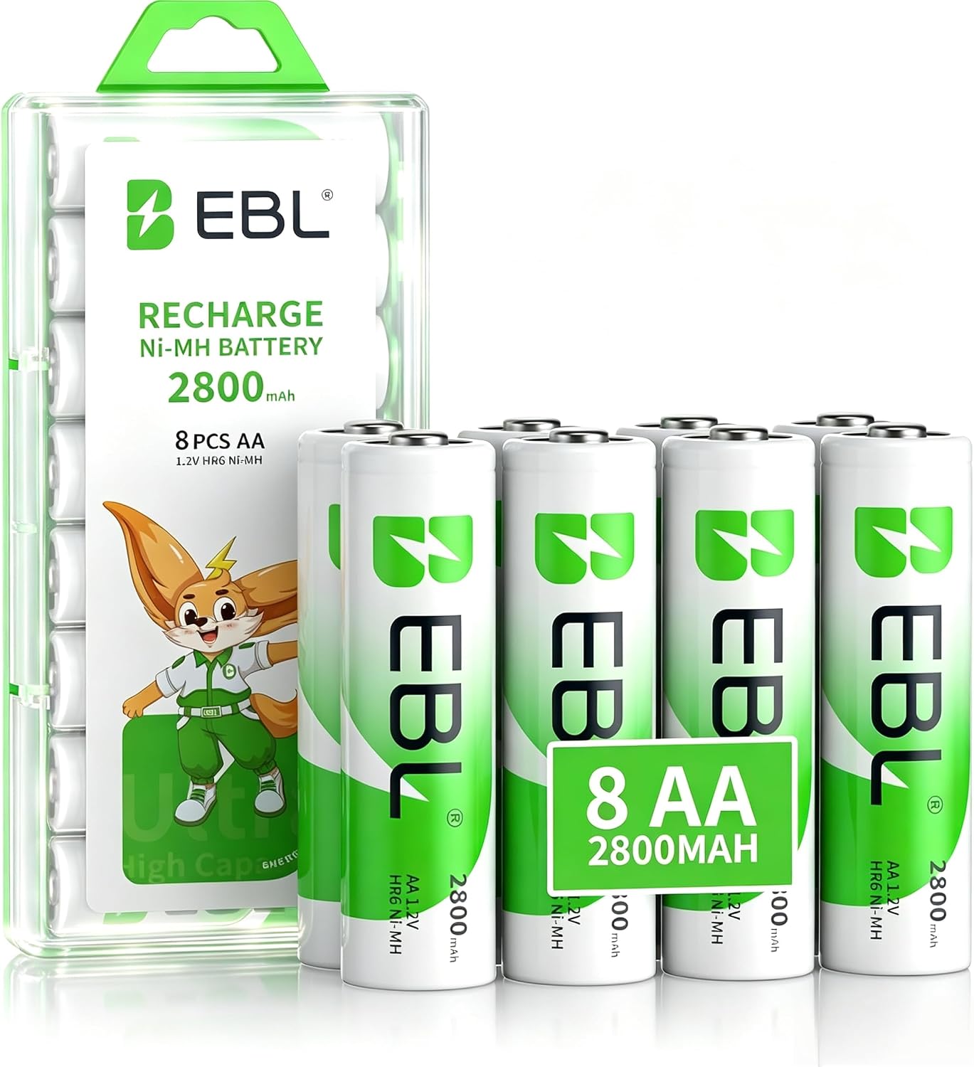 Detalle de EBL 8-Pack AA 2800mAh Ni-MH Rechargeable Batteries with Storage Case