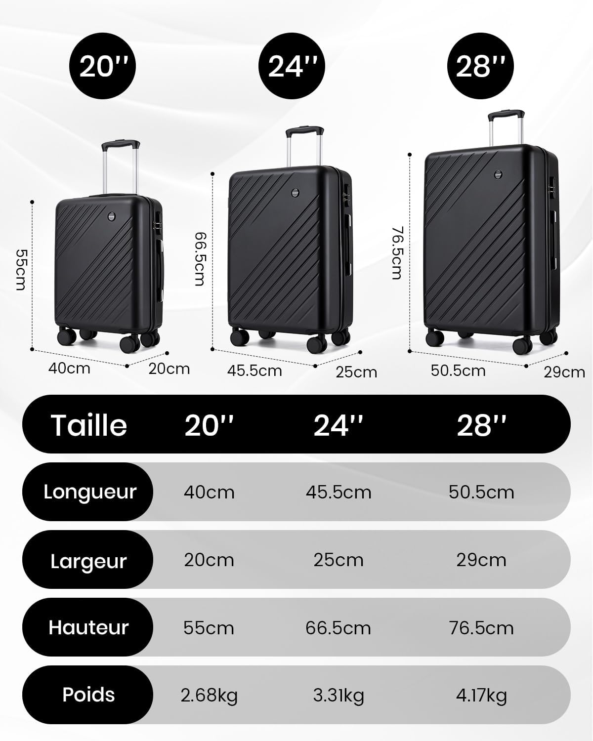 Thumbnail 6 de Kono Valise cabine 55x40x20 cm – 34 L en ABS+PC, 4 roues silencieuses et serrure extérieure