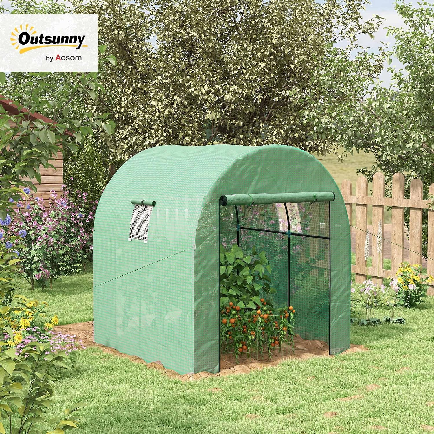 Detalle 2 de Outsunny 845-958V00GN tunnelkas 180 x 180 cm, 135 g/m² en oprolbare deuren