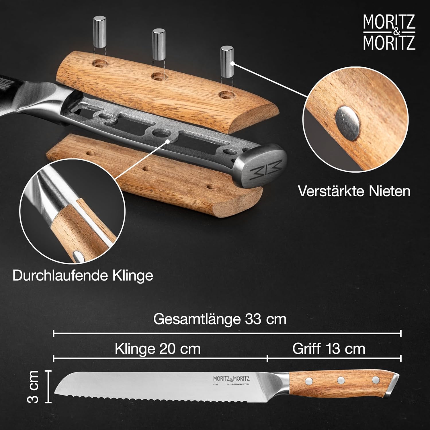 Thumbnail 2 de Moritz & Moritz Brotmesser 20 cm – Großes Profi Brotschneidemesser mit Wellenschliff