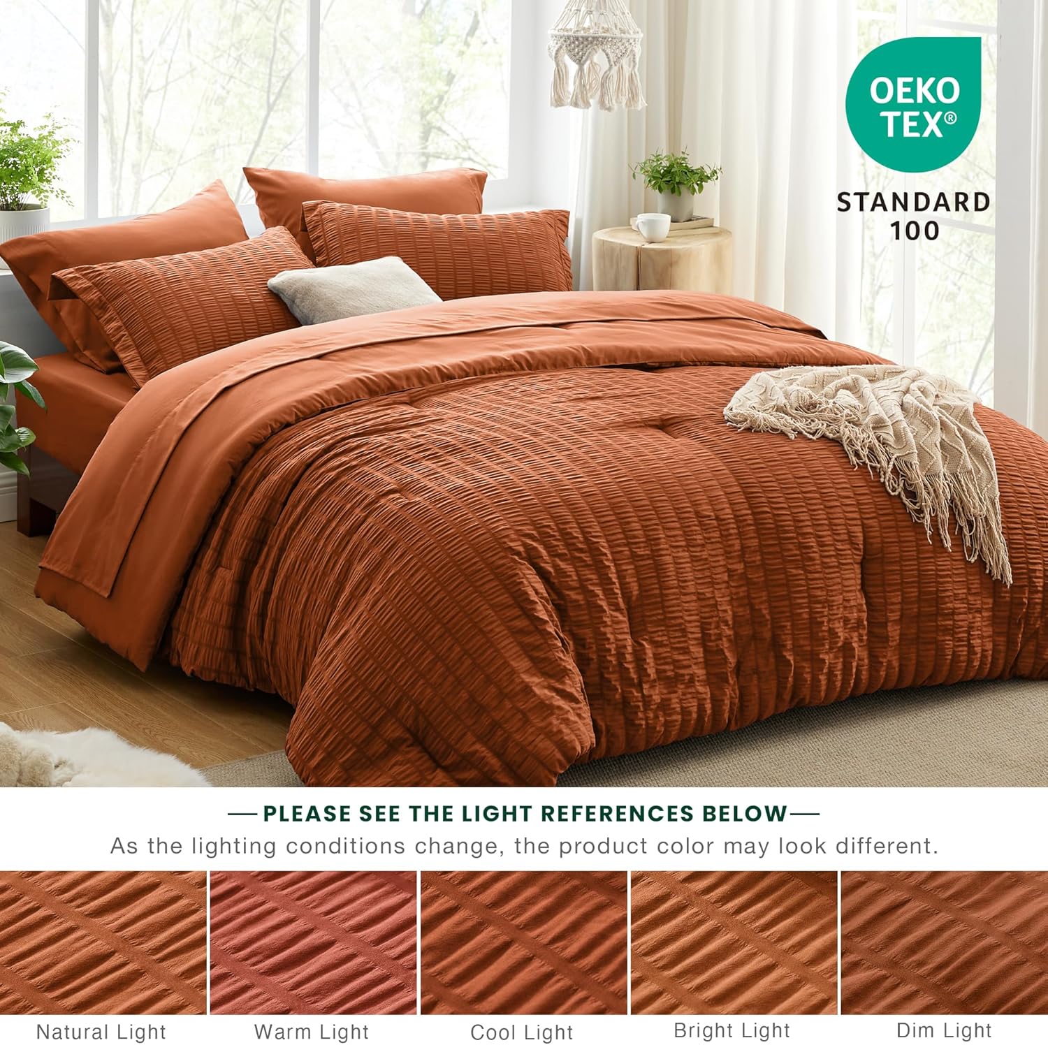 Thumbnail 6 de Love’s cabin Seersucker Terracotta Twin Comforter Set (5-Piece Bed in a Bag)