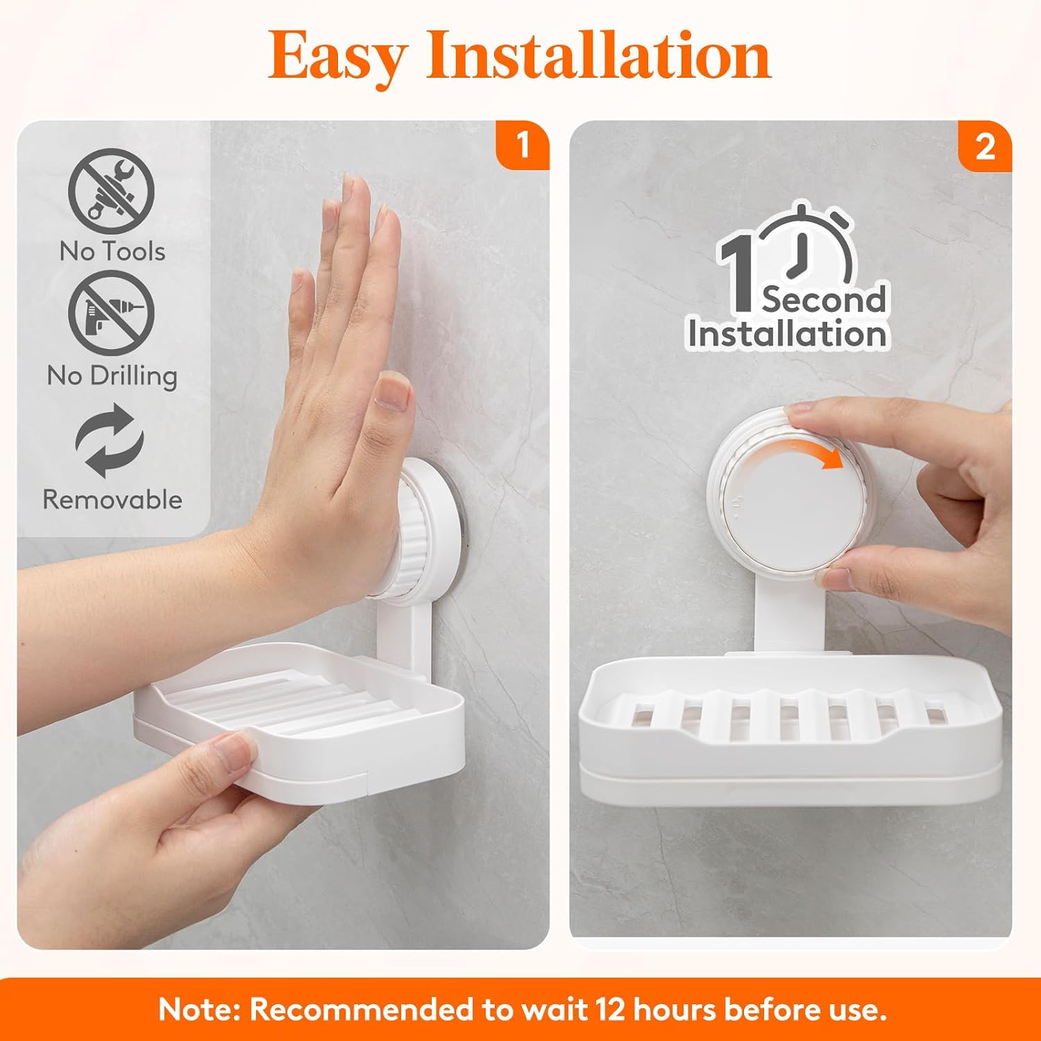 Thumbnail 2 de Lifewit 24408 Suction-Cup Soap Dish, White Plastic with Drainage Tray