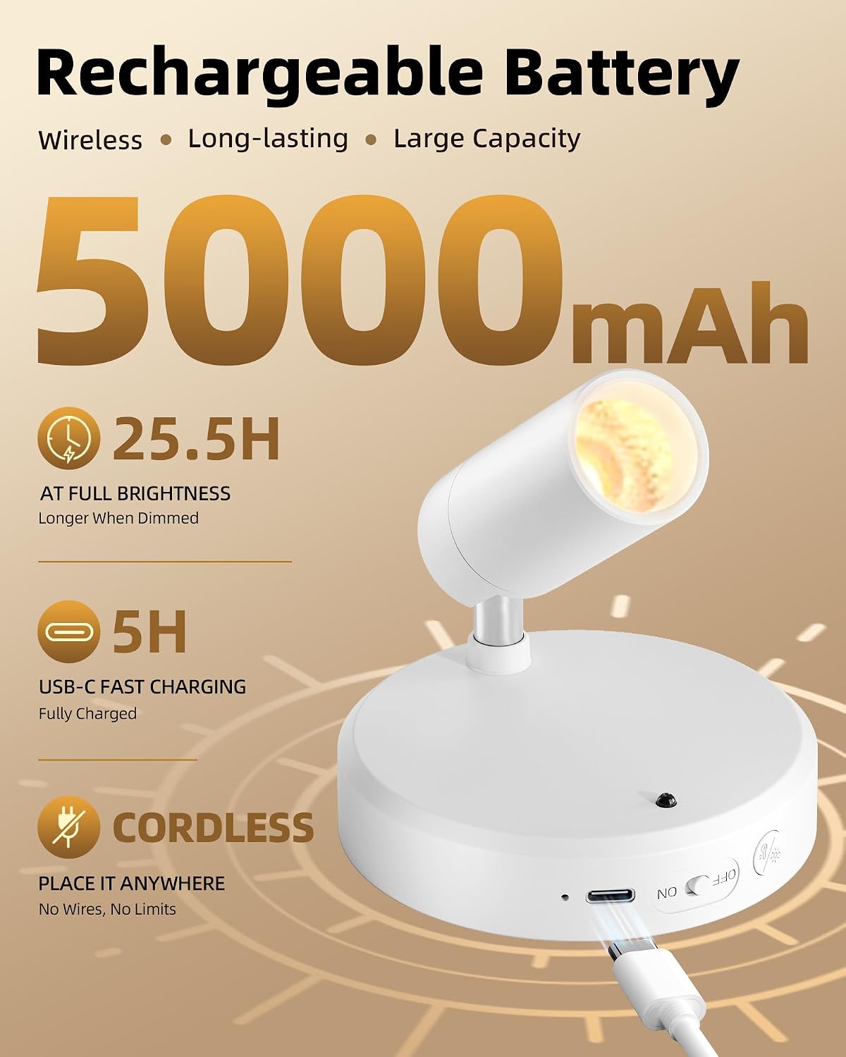 Detalle 2 de EZVALO 5000mAh Rechargeable Indoor Spotlights, 2-Pack, Remote, 3 CCT