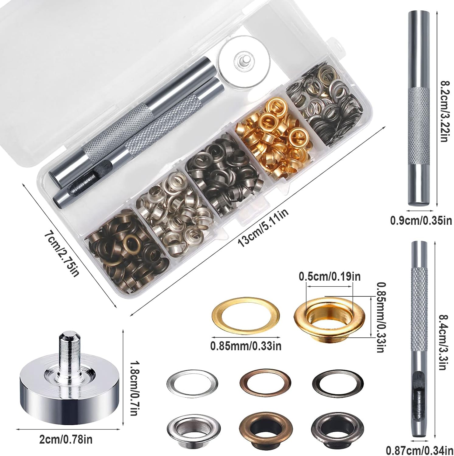 Thumbnail 4 de Occhiello Strumento Kit 200 Occhielli Grommet 5 mm con 200 Rondelle e 3 Attrezzi – tutto in una scatola di stoccaggio