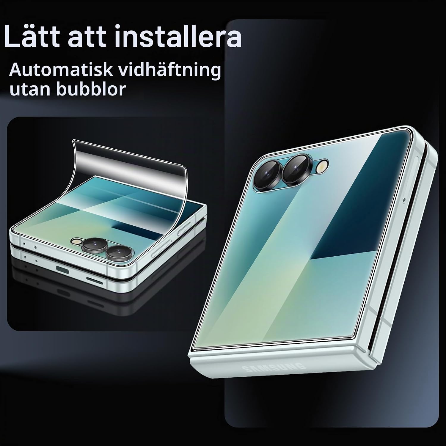Detalle de JETech Samsung Galaxy Z Flip 7 främre skärmskydd i PET, 3-pack, HD-klart
