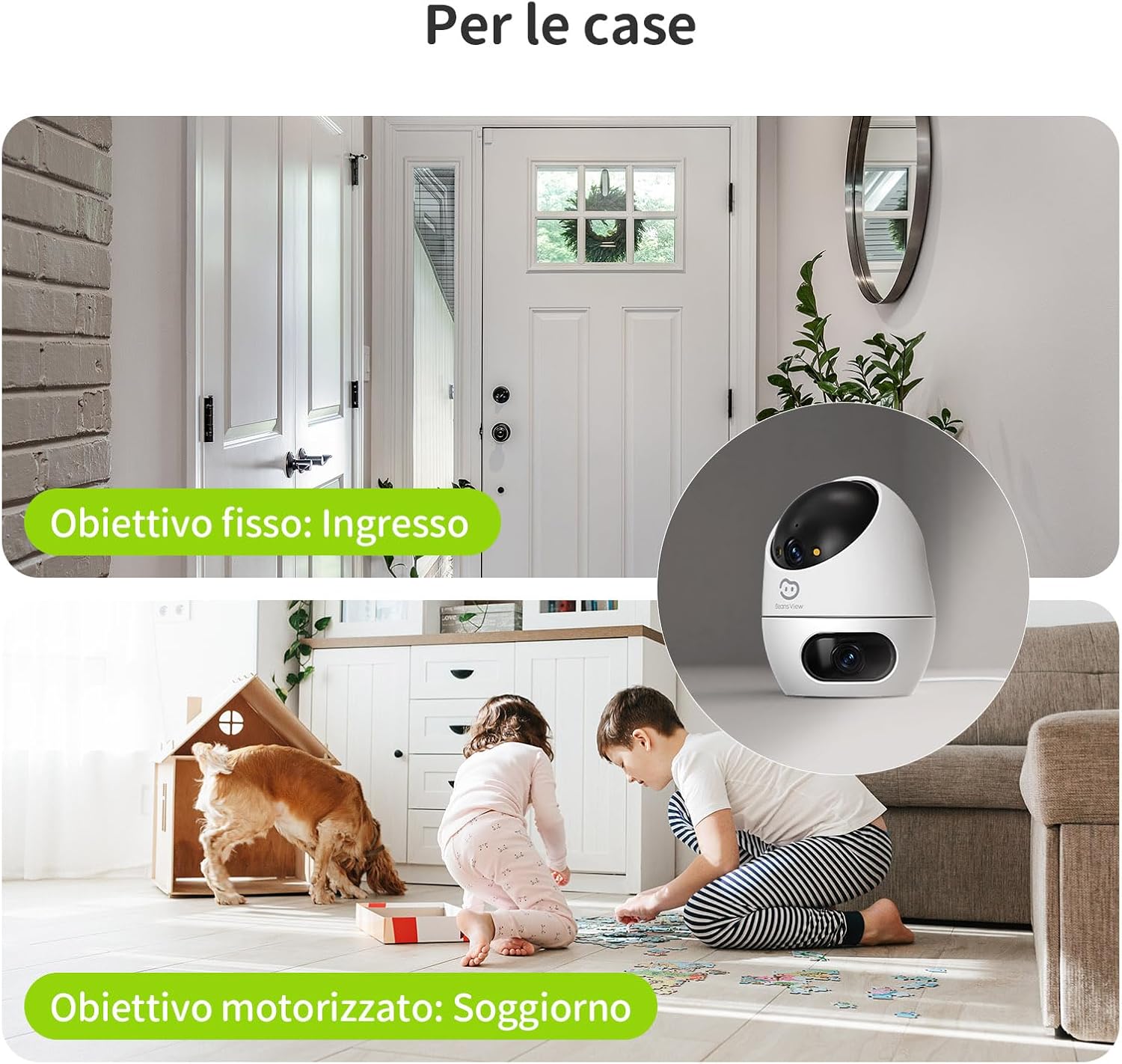 Detalle de Beans View 2K: Telecamera interna a doppio obiettivo 360° con visione notturna a colori