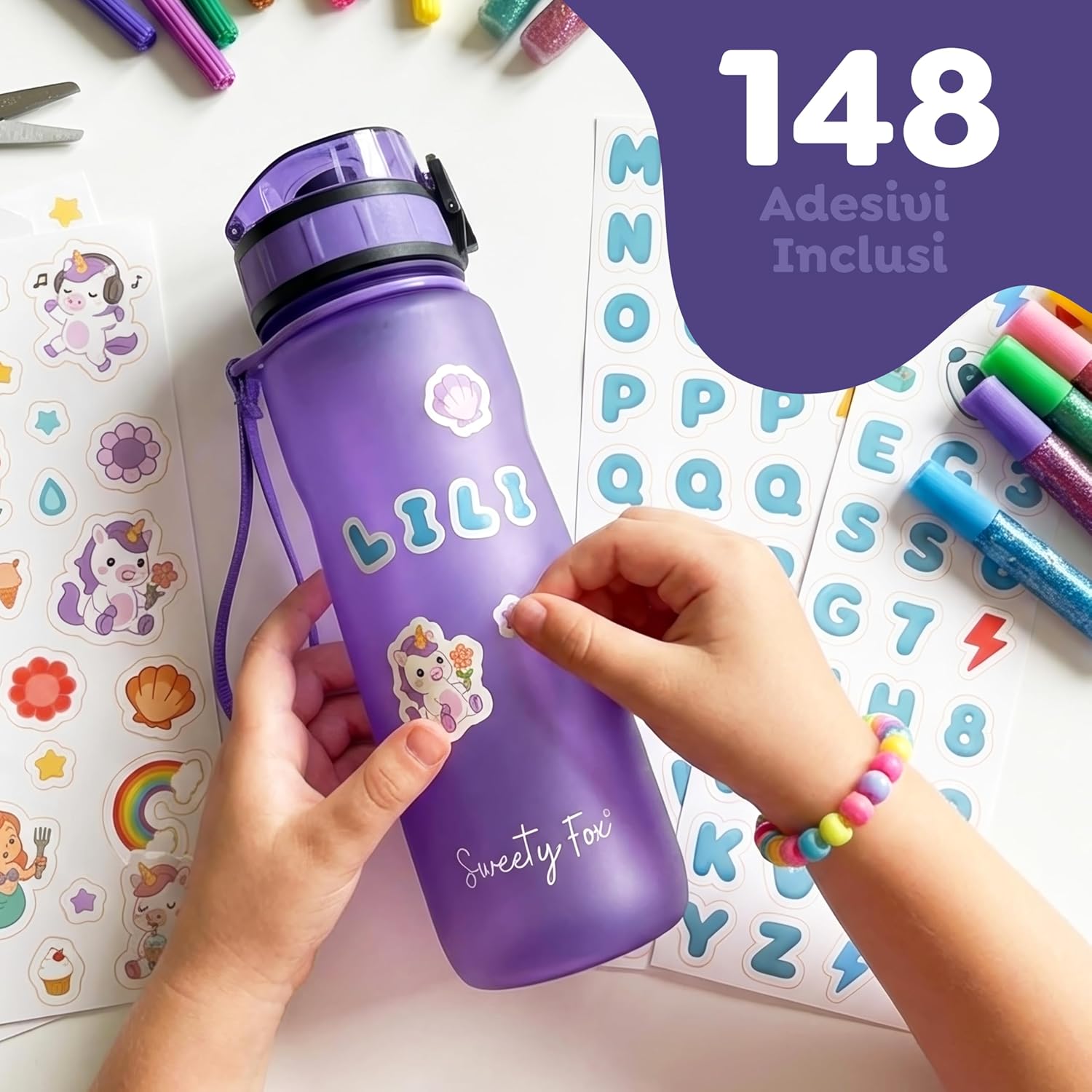 Thumbnail 1 de Sweety Fox Borraccia per Bambini 500 ml Viola: anti-perdita, lavabile in lavastoviglie e resistente agli urti