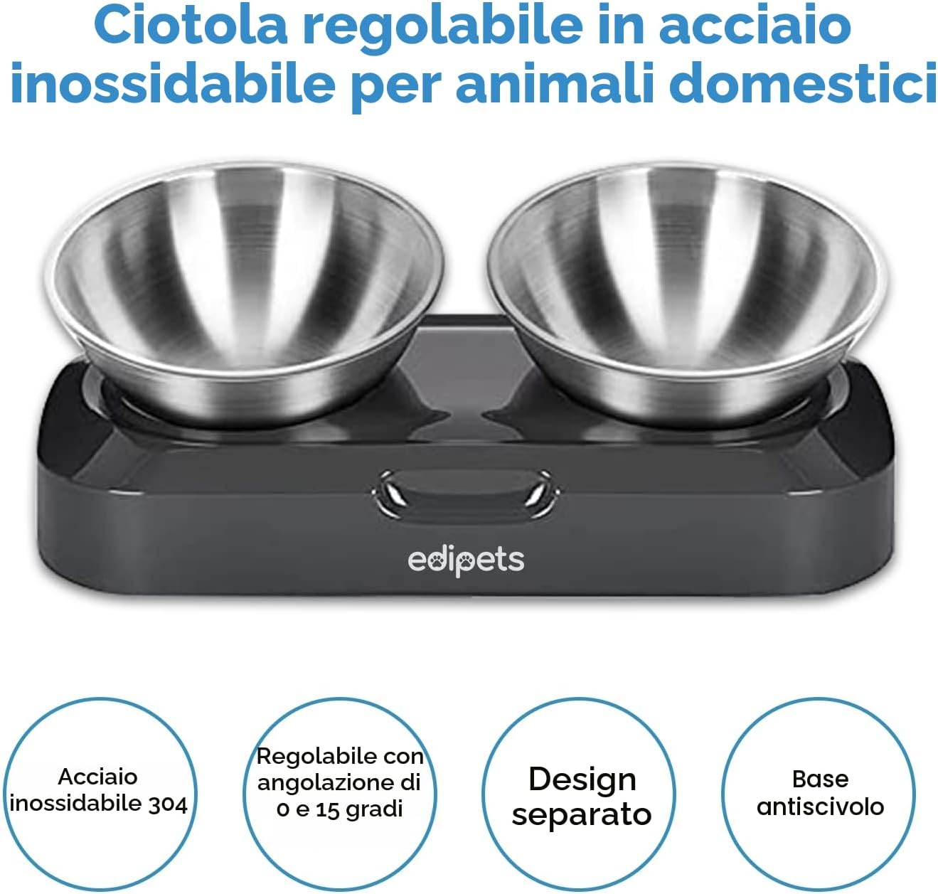 Detalle de Edipets – Ciotole per Gatti Doppie in Acciaio Inox con Angolo Regolabile 0–15°