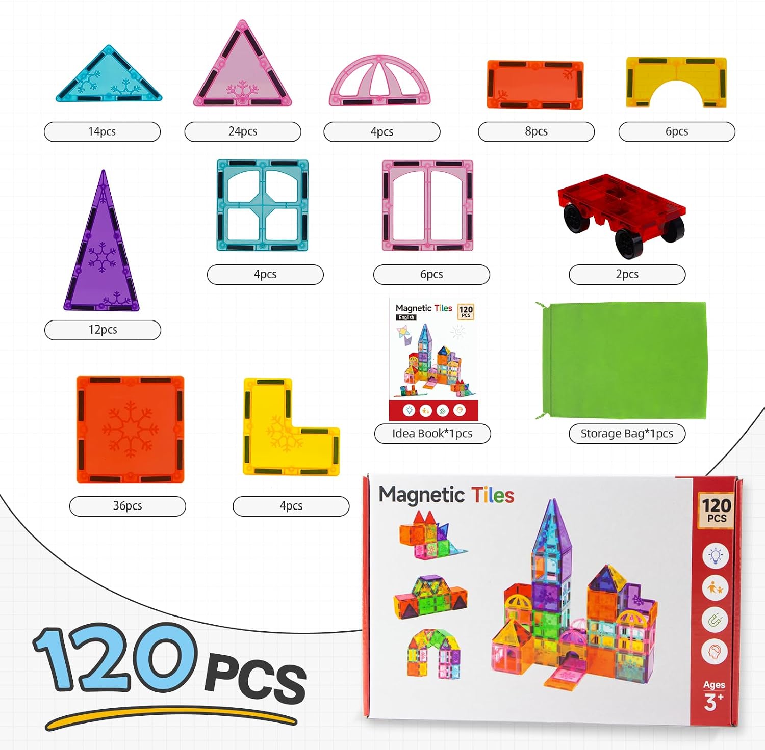 Thumbnail 4 de Xekel 120PCS magnetic building blocks set 🧩