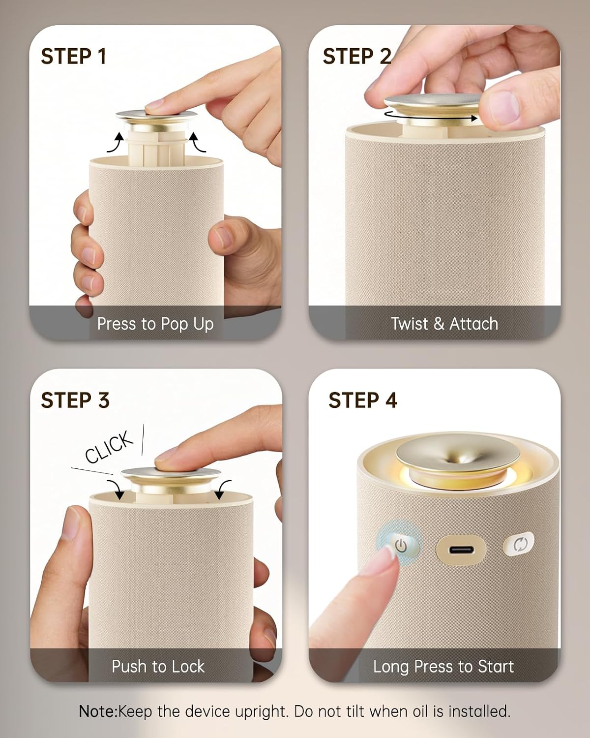 Thumbnail 6 de Aroma Diffuser Kabellos – Wasserloser Duftzerstäuber mit Stoffbezug, Akku & Warmlicht (Cremeweiß)