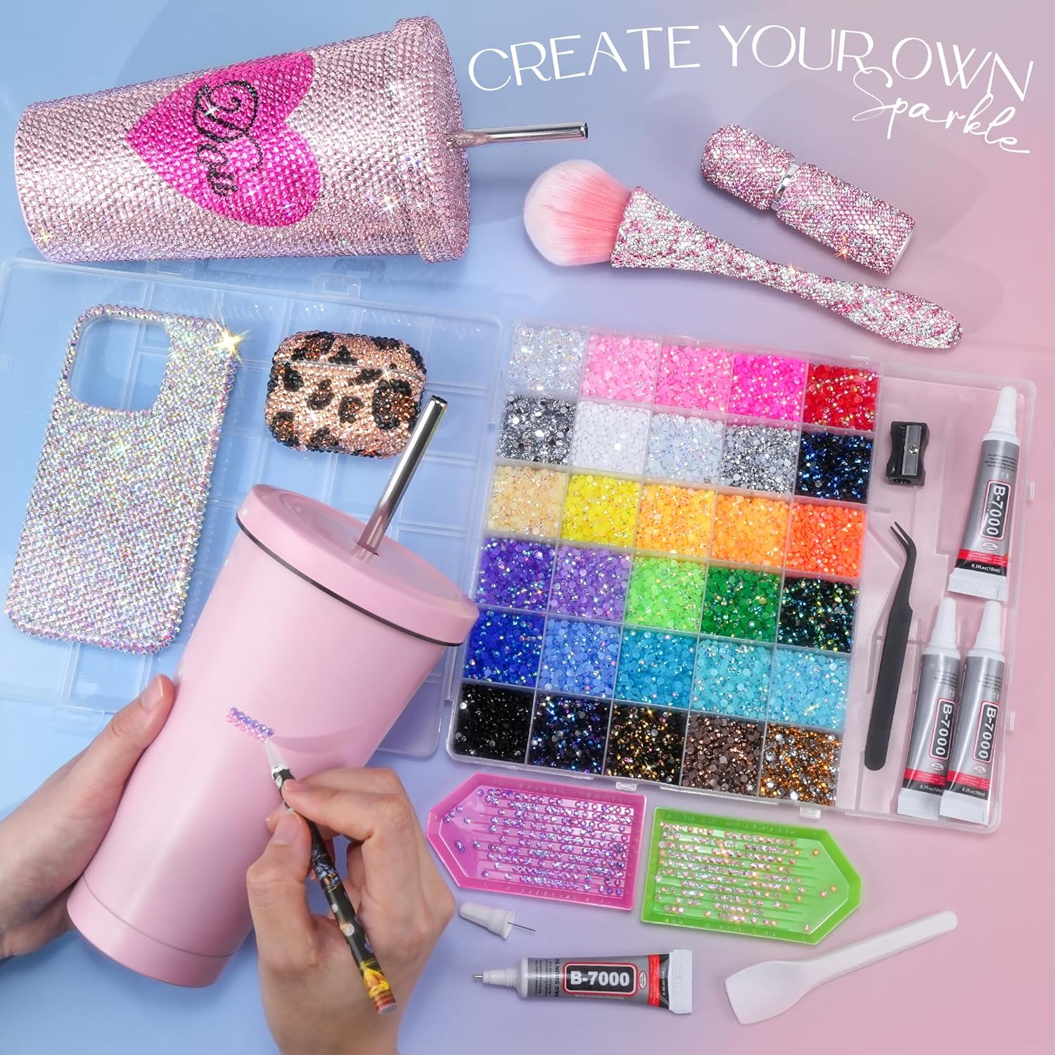 Thumbnail 3 de LOTWOW 40,000-Piece Resin Jelly Rhinestones Kit (30 Colors) with B7000 Glue & DIY Tools