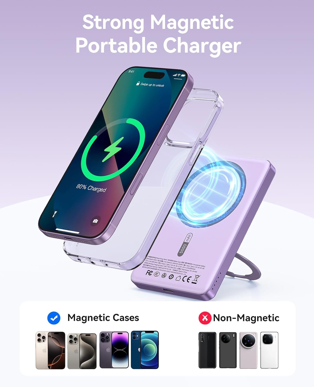 Detalle 2 de ORICO Kada MagSafe Power Bank 5.000 mAh mit Standfunktion und 20W PD – ultra schlank (lila)